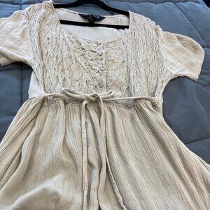Expressions Tan Boho Maxi Dress Flowy Summer Cottagecore Dress - Size 1X